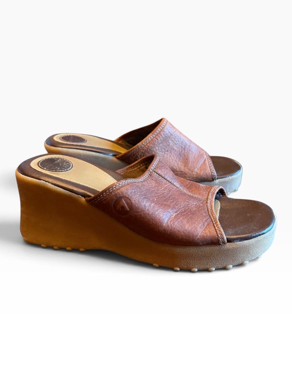 Vintage 1990s Airwalk Brown Leather Platform Wedge Slides
